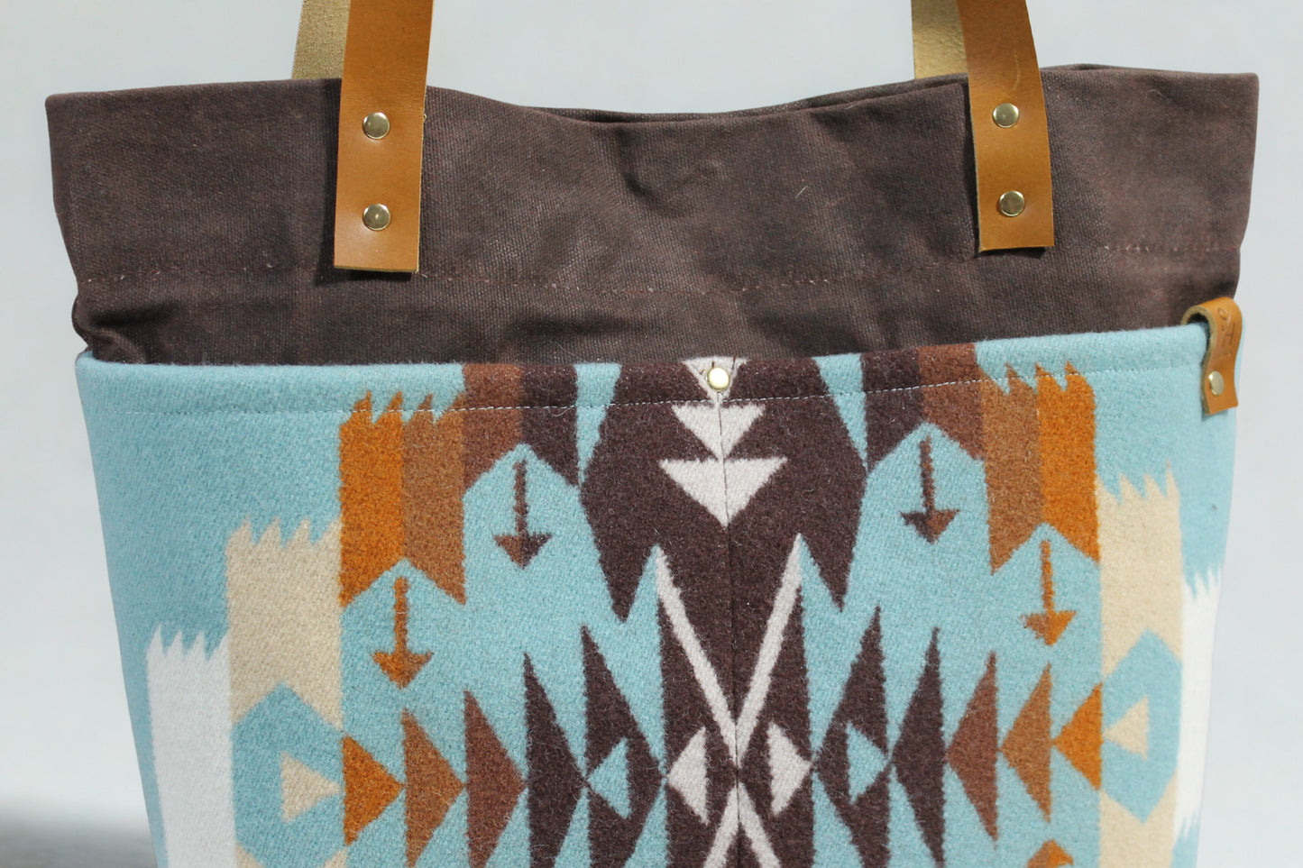 Rustic Wool & Waxed Canvas Tote Bag – Handmade Southwest Market Bag with Leather Handles, Durable and Water-Resistant
