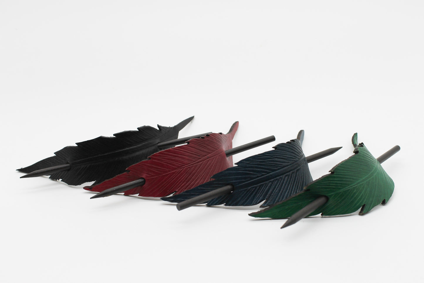 Handmade Leather Raven Feather Hair Pin – Boho Style Hair Accessory with Wooden Stick, Available in 4 Colors