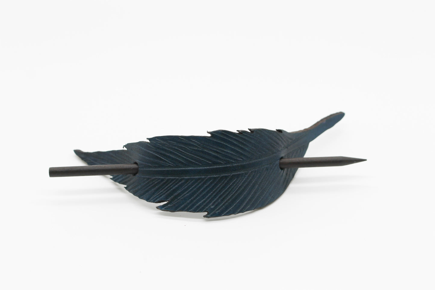 Handmade Leather Raven Feather Hair Pin – Boho Style Hair Accessory with Wooden Stick, Available in 4 Colors