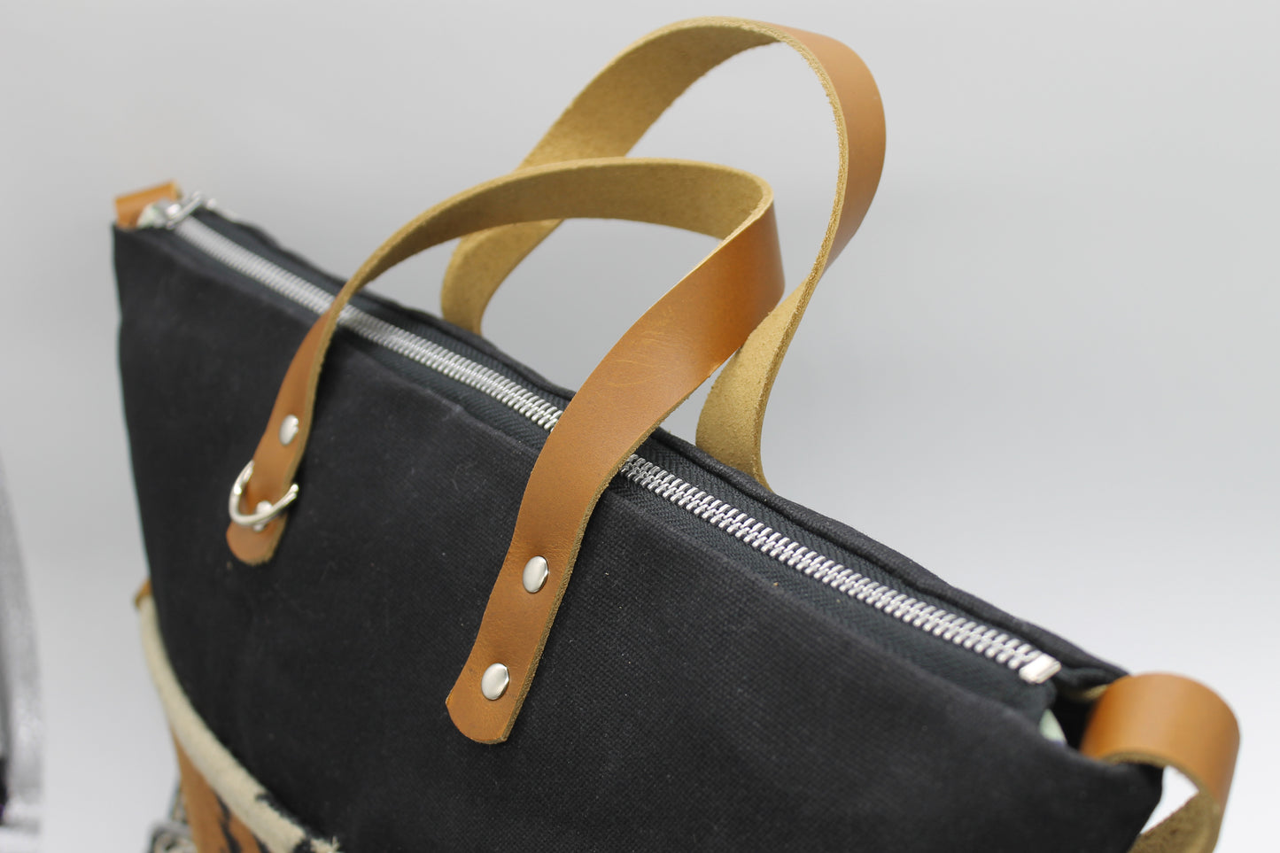 Handmade Southwest Wool & Canvas Crossbody Bag – Black with Genuine Leather Accents