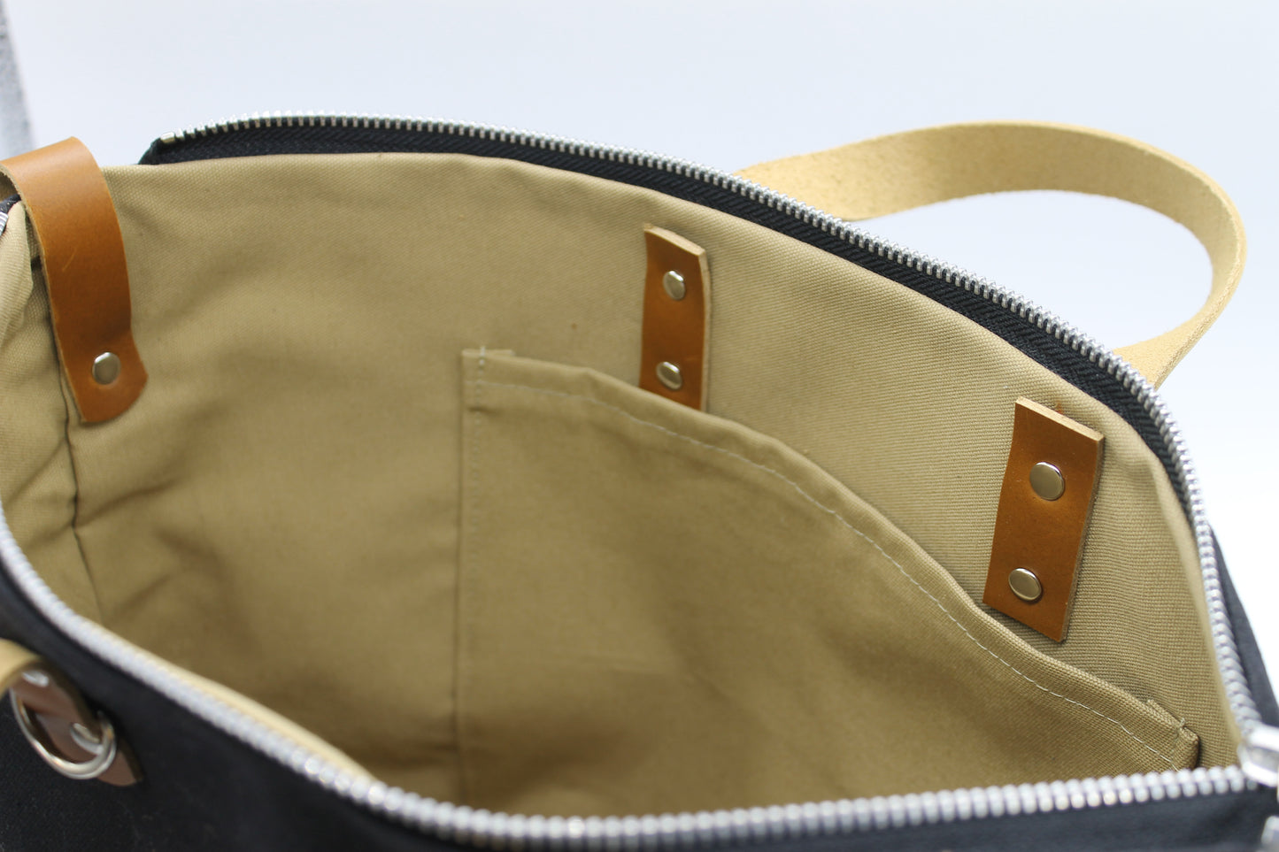 Handmade Southwest Wool & Canvas Crossbody Bag – Black with Genuine Leather Accents